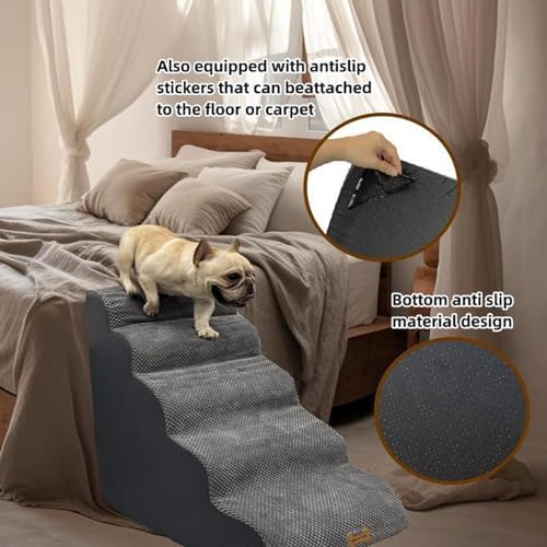 5-Step Dog Stairs for 23 Inch High Beds & 20-30 Inch Couch Bed, Non-Slip Balanced Indoor Pet Ramp Stairs for Small Old Large Dogs Cats to Get on Bed 30D - Image 5