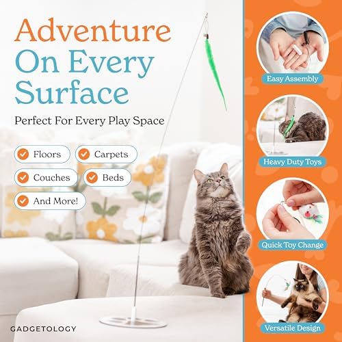 Interactive Cat Toys for Indoor Cats - 6 Feathers 3 Worms Double Sided Suction Cup - Round Base Teaser Wand - Self Play Bird Hunting - Bored Adult Feline Solo Activity - Kitten Juguetes para Gatos - Image 3