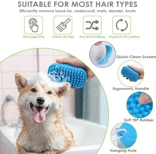 Dog Grooming Brush, Premium Soft Silicone Pet Bath Brushes, Rubber Massage Shampoo Soothing Comb Scrubber for Wet Dry Long Short Haired Dogs & Cats Massaging, Deshedding Shower - Image 3