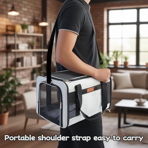 YUNIQUE Soft-Sided Cat & Dog Carrier for Pets Up to 15 Lbs, Airline Approved Collapsible Travel Puppy Carrier with Lightweight Fabric Design (lightgrey) - Image 7