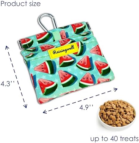 Dog Treat Pouch,Cotton Pocket Sized Training Holder, Hand Free Walking Funny Bag with Carabiner, Self-Closing Pet Feed Snack Reward, Behavior Aids for Puppy Travel or Outdoor Use（Watermelon） - Image 2