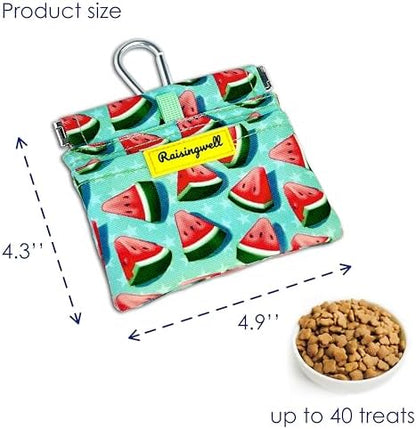 Dog Treat Pouch,Cotton Pocket Sized Training Holder, Hand Free Walking Funny Bag with Carabiner, Self-Closing Pet Feed Snack Reward, Behavior Aids for Puppy Travel or Outdoor Use（Watermelon） - Image 2