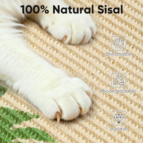 FUKUMARU Sisal Cat Scratching Mat, 23.6 x 15.7 Inch Cat Scratch Pad Wall - Image 3