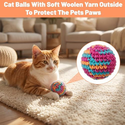 CIATBYYJ 4Pcs 1.57" Yarn Cat Toy Balls, Hand-Crocheted Yarn Cat Ball with Bell Inside, Kittens Chew Toys for Indoor Cats Kitty, Interactive Cats Nip Chew Toys for All Pet Breed - Image 6