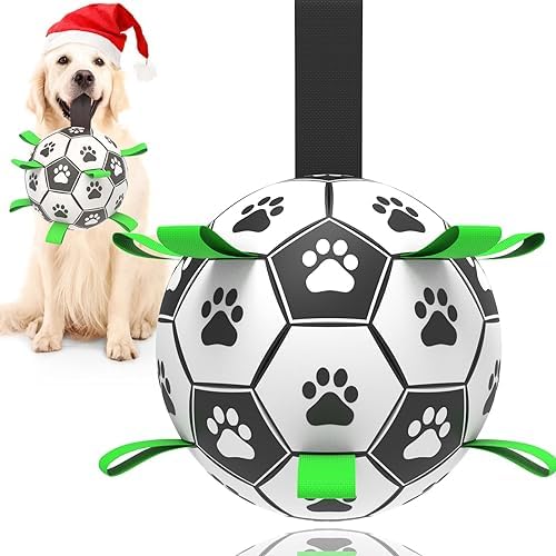 Dog Toys Soccer Ball with Straps, 6'' World Cup Interactive Dogs Toys for Tug of War, Yard Game, Water Toy, Herding Ball for Dogs Small & Medium, Puppy Birthday Gifts Outdoor Jolly Ball Boredom Buster by TBCPET