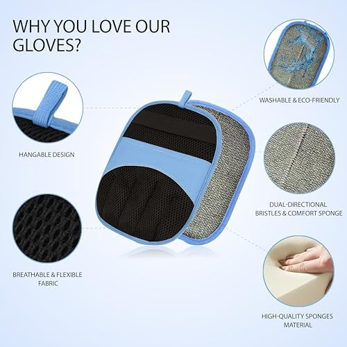 Double Pet Grooming Glove Set - 2 Pack Pet Hair Removal Glove with Free Nail Clippers & Pet Dental Kit for Dogs and Cats - Image 3