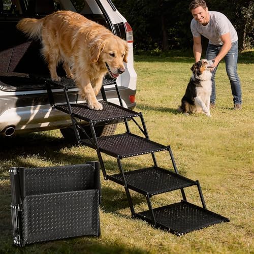 Extra Wide Dog Stairs for Car, 5-Step Pet Stairs for Senior & Large Dogs by Zendova