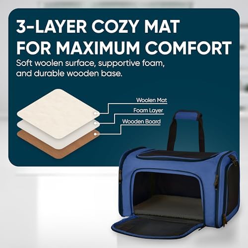 Pet Travel Carrier Bag – Airline Approved Soft-Sided Dog & Cat Carrier, Foldable, Breathable Mesh, Washable Pad – Fits Pets up to 15 lbs – The Pup Quartet (Blue) - Image 5
