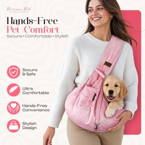 Parisian Pet Dog Sling - Pink Puppy Carrier Sling - Adjustable Shoulder Straps Pet Bag - Soft Polyester Dog Carrying Sling - Dog Carrying Front Pouch for Small, Medium Dogs - Image 2