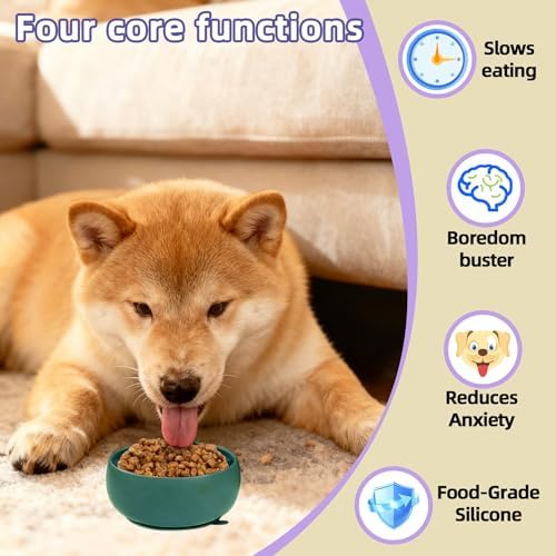 Deep Green Slow Feeder Dog Bowl for Large Breed & Puppies - Prevents Bloat & Improves Digestion - Non-Slip Dog Puzzle Toy with Suction, Made of Food-Grade Silicone(Only for Small Dogs) - Image 3