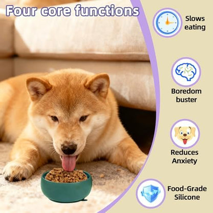Deep Green Slow Feeder Dog Bowl for Large Breed & Puppies - Prevents Bloat & Improves Digestion - Non-Slip Dog Puzzle Toy with Suction, Made of Food-Grade Silicone(Only for Small Dogs) - Image 3