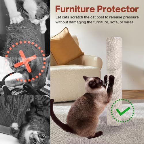 OSPNIEEK 4 Pack 15.7" M8 Cat Scratching Post Replacement, Natural Sisal Rope Kitten Tree Scratcher Refill with Screws, DIY Hemp Scratch Pole Parts for Indoor Cats Tower Refurbishment Accessories - Image 4