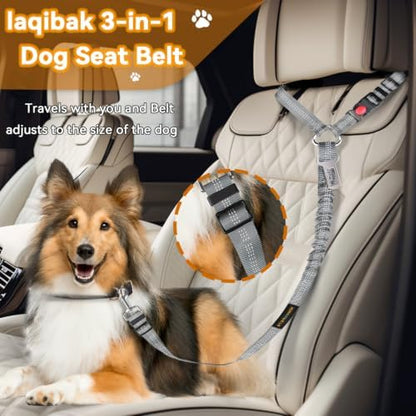 Dog Seat Belt, Durability Retractable Dog Car Harness Adjustable Dog Seat Belt for Vehicle Nylon Pet Safety Seat Belts Heavy Duty & Elastic, Black&Grey - Image 2