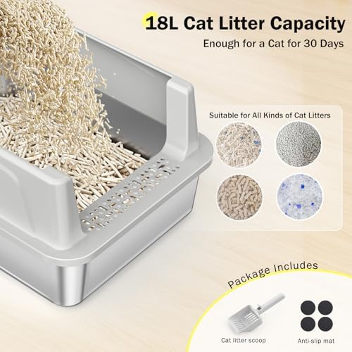 Stainless Steel Cat Litter Box with Lid, High-Sided Metal Litter Pan for Small Cats, Kitty Litter Box, Non-Stick & Odor-Resistant, Anti-Urine Leakage, Easy to Clean, Scoop Included - Image 6