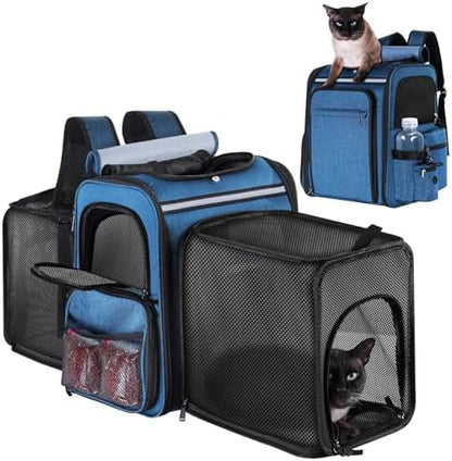 Cat Carrier Backpack for Travel,Dog Carrier Backpack for Large cat, Small Dogs,Puppies Up to 20 Lbs,Expandable Cat Backpack for Outdoor Hiking,Pet Carrier Backpack,Cat Backpack Carrier (Blue) by GROXKOX