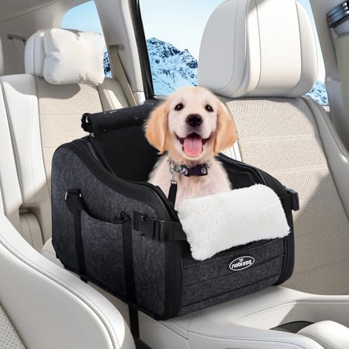 New Nobleza Dog Car Seat for Center Console, Detachable Console Pet Seat for Small Puppy Cat Kitten with Safety Protective Hooks, Adjustable Straps Storage Pocket & Safety Leash for Outdoor Travel by Nobleza