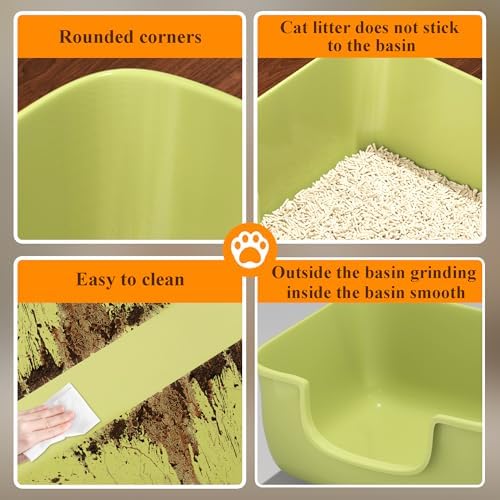 Large Cat Litter Box with High Sides, Open Kitty Litter Boxes Anti-Splashing for Indoor Cat Low Entry Cat Litter Pan for Small and Elderly Cats, Tool-Free Assembly(19.7” * 15.76” * 8.67” Green) - Image 6