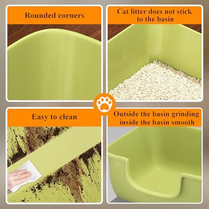 Large Cat Litter Box with High Sides, Open Kitty Litter Boxes Anti-Splashing for Indoor Cat Low Entry Cat Litter Pan for Small and Elderly Cats, Tool-Free Assembly(19.7” * 15.76” * 8.67” Green) - Image 6