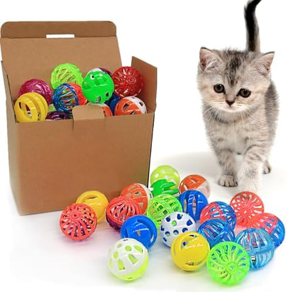 Cat Jingle Balls Toys, 24 Pcs Bell Balls Cat Toys, Lightweight, Interactive, Assorted Colors Ball Toy for Kitten Training and Play by OODOSI