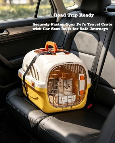 Cat Carrier Airline Approved, Portable Pet Travel Crate with Anti-Stress Design for Cats & Small Dogs, Car Safe Kennel with Top Window (Yellow) - Image 5