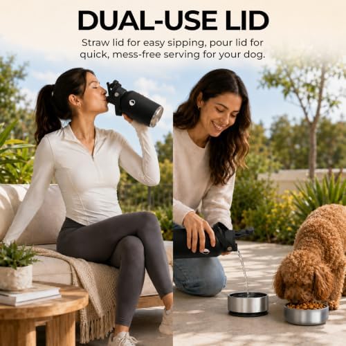 32 oz. Dog Water Bottle, Insulated Dog Travel Water Bottle, Stainless Steel Pet Water Bottle Dispenser, Portable Food and Water Bowl for Dogs for Walking Dog Canteen Travel Kit - Image 5