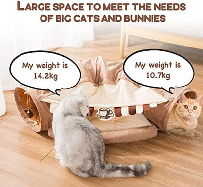 EAEDMY Cat Rabbit Tunnel Bed Nest for Cats Indoor, with Collapsible Washable Soft Cushion, Plush Ball and Exercise Wheel Tube, Fit for Puppy Bunny Kitty Kitten Ferret(2.Coffee) - Image 2