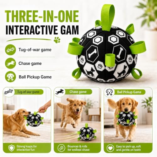 Dog Toys Dog Balls, Dog Soccer Ball Toy with Strap & Built-in Bell - Image 3