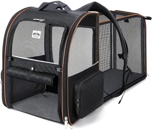 Large Cat Backpack Carrier Expandable Pet Carrier Backpack for Small Dogs Medium Cats Fit Up to 18 Lbs, Dog Backpack Carrier, Foldable Puppy Backpack Carrier for Travel, Black by LEKEBOBOR