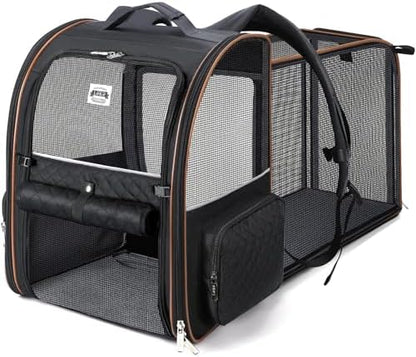 Large Cat Backpack Carrier Expandable Pet Carrier Backpack for Small Dogs Medium Cats Fit Up to 18 Lbs, Dog Backpack Carrier, Foldable Puppy Backpack Carrier for Travel, Black by LEKEBOBOR