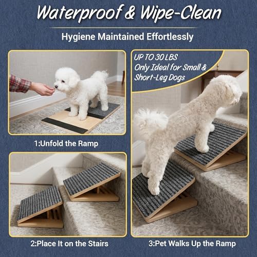 Dog Ramp for Stairs 4 Pack, Adjustable Wooden Stair Wedges for Small Dogs, Foldable Indoor Dog Stair Ramp with Triangular Support and Non-Slip Pads for Senior and Short-Legged Pets - Image 5