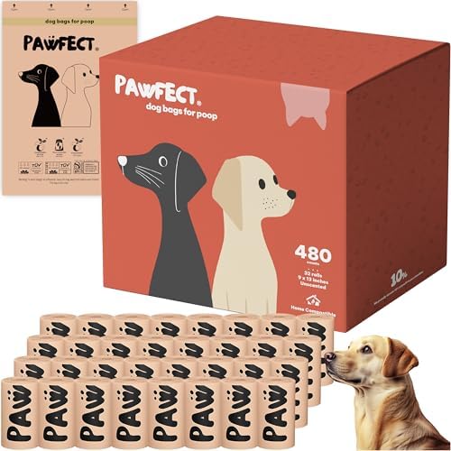 Pawfect Dog Poop Bags Rolls – Biodegradable Poop Bags, Compostable Dog Waste Bags, BPI Certified Pet Waste Bags, Unscented, Large, Puppy Poo, Earth Friendly, Bolsas Para Perros Popo (480 Counts) by Unknown