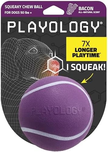 Playology Squeaky Chew Ball Dog Toy - Jumbo, Bacon Scent by Playology