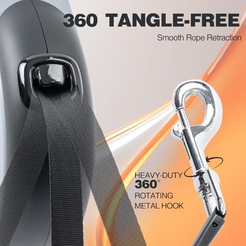 PINA Upgraded Retractable Dog Leash, 26 ft Dog Leash for Small Medium Large Dogs Up to 110lbs, Heavy Duty Reflective Nylon Tape 360° Tangle-Free, with Anti-Slip Handle, One-Handed Brake, Pause, Lock - Image 3