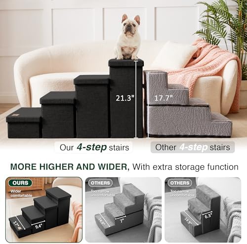 Love's cabin Dog Stairs for High Bed, Foldable Pet Stairs for Small Medium or Large Dogs Puppy with Storage for Bed or Couch, Cat Dog Steps Ramp with Zip up to 200 lbs, Black, 4 Steps - Image 3