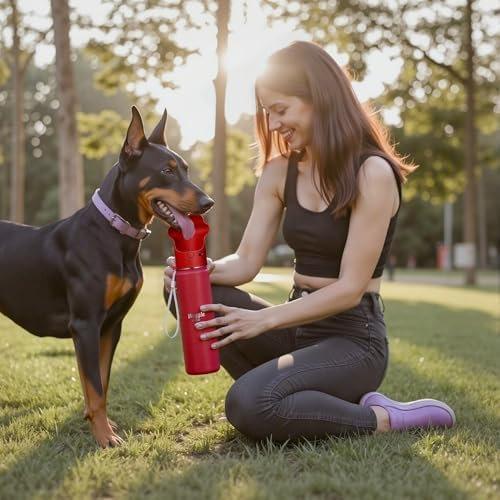 Stainless Steel Dog Travel Water Bottle, Vacuum Insulated Portable Dog Water Dispenser, Drink Cup and Snack Container On The Go, Outdoor Walking, Hiking, Travel (Red, 22oz) - Image 3