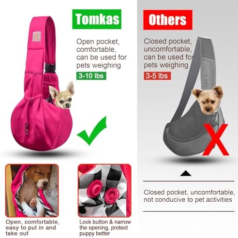 TOMKAS Dog Sling Carrier for Small Dogs Puppy Carrier for Small Dogs (Rose red, Adjustable Strap for 3-10 lbs & Zipper Pocket) - Image 7