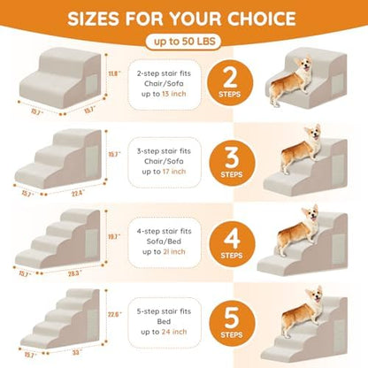 Ahpmeoa Dog Stairs for Small Dogs 19.7" H, Dog Ramp for Bed, 4-Step, Beige - Image 2