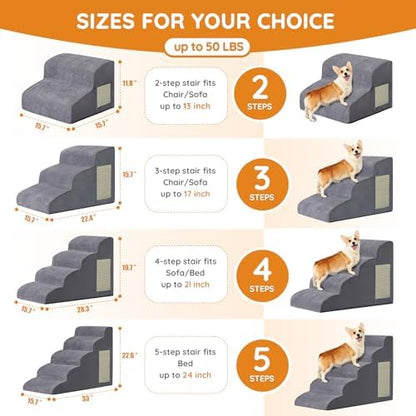 Ahpmeoa Dog Stairs for Small Dogs 11.8" H, Dog Ramp for Bed, 2-Step, Grey - Image 2