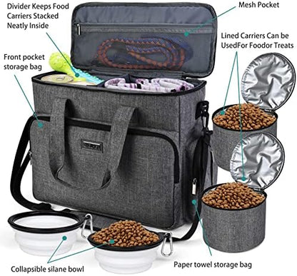 BAGLHER Dog Travel Bag, Airline Approved Pet Tote Organizer with Multi-Function Pockets, 2 X Food Storage Containers and 2 X Collapsible Bowls, Perfect Weekend Pet Travel Set for Dog, Cat Grey - Image 5