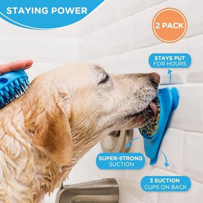 Aquapaw Suction Cup Lick Mat for Dogs - Bath Time Lick Mat for Bathtub - Mental Stimulation Slow Feeder Pad - Peanut Butter Treat Holder - 2-Pack, Regular, Blue - Image 4