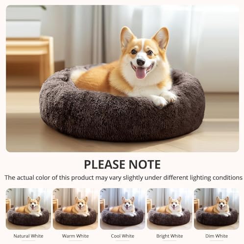 JOLLYVOGUE Calming Dog Bed for Small Dogs - 23 inches Donut Washable Small Dog Bed for Kittens & Puppies, Anti-Slip Round Fluffy Plush Faux Fur Cat Beds (Fits up to 25 lbs Pets) - Image 6