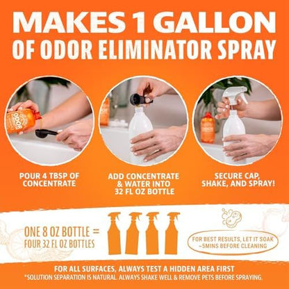 Angry Orange Pet Odor Eliminator 8 oz. bottle- Industrial Strength Pet Odor Remover - Makes (4) 32oz. Bottles - 1 Gallon - Neutralizes and Sanitizes Tough Pet Odors Fast - Image 2