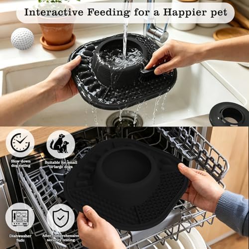 Dog Lick Bowl with Interactive Rolling Ball & Slow Feeder, Black - Image 6
