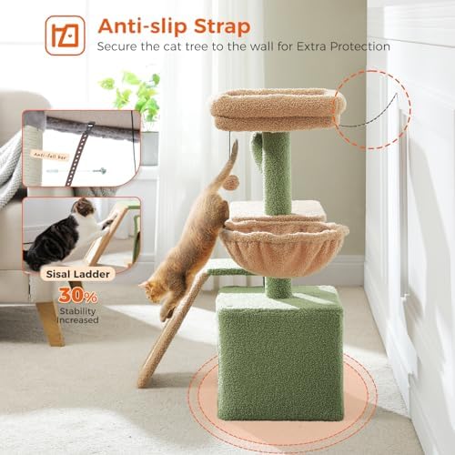 PETEPELA Cactus Cat Tree for Kittens & Small Cats, 32in Cat Tower,Green - Image 6