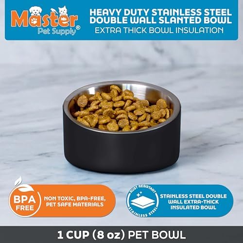 Master Pet Supply Stainless Steel Slanted Dog Cat Food Bowl 8 oz Black - Image 3