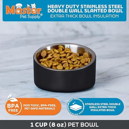 Master Pet Supply Stainless Steel Slanted Dog Cat Food Bowl 8 oz Black - Image 3