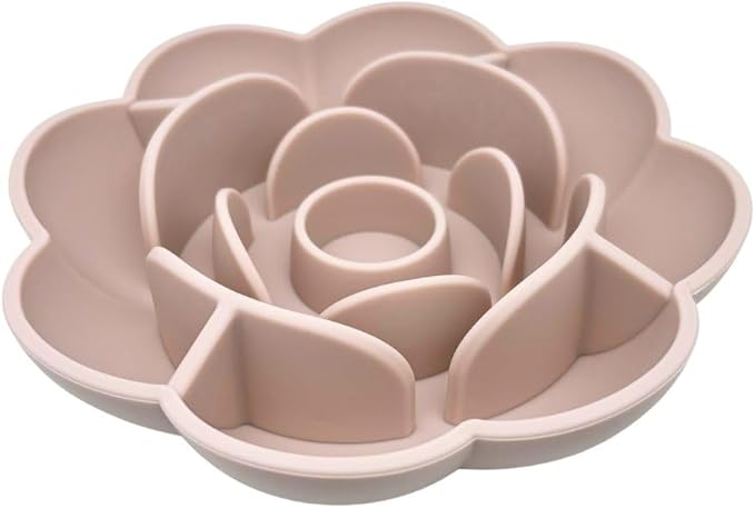 Rose Slow Feeder Dog Bowl for Medium & Large Dogs, Silicone Anti-Gulping Dog Feeder with Suction Base, Non-Slip Slow Eating Design (Grey)