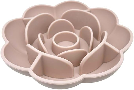Rose Slow Feeder Dog Bowl for Medium & Large Dogs, Silicone Anti-Gulping Dog Feeder with Suction Base, Non-Slip Slow Eating Design (Grey)