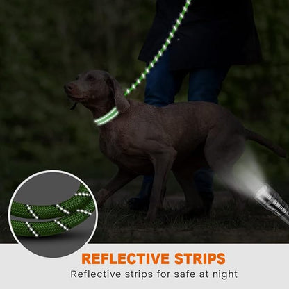 Taglory Rope Dog Leash 4 FT with Comfortable Padded Handle, Highly Reflective Threads Leash and Anti-Tangle Clip for Walking Medium Large Dogs, 1/2 inch, Green