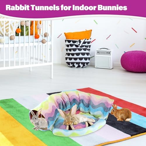 BWOGUE Bunny Tunnel Bed, 2-in-1 Collapsible Rabbit Tunnel Hideout with Mat - Image 5